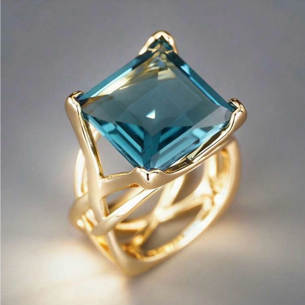 Gold Plated Ring with Blue Square Gemstone size 6